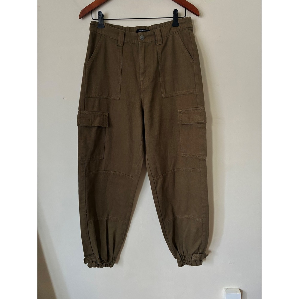 F21 Womens Cargo Pants Olive Brown High Rise Jogger Goblincore Grunge L